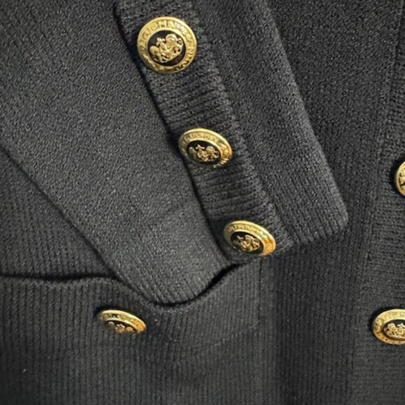 St. John Basics Santana Long Black Button Cardigan Sweater Gold Buttons Medium - Picture 3 of 5
